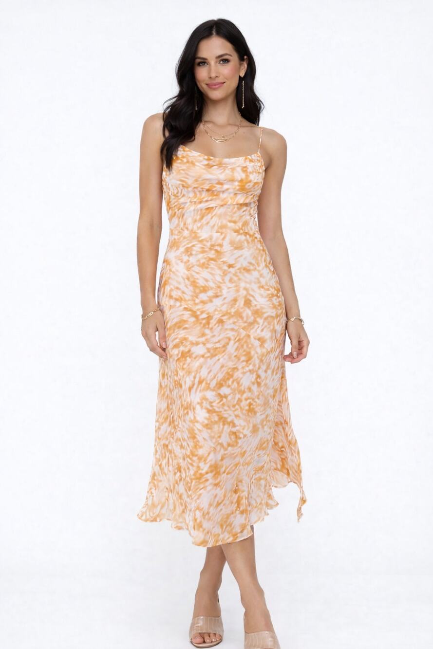 Hello Molly Get Your Groove On Midi Dress Womens Size 6 Orange Sleeveless